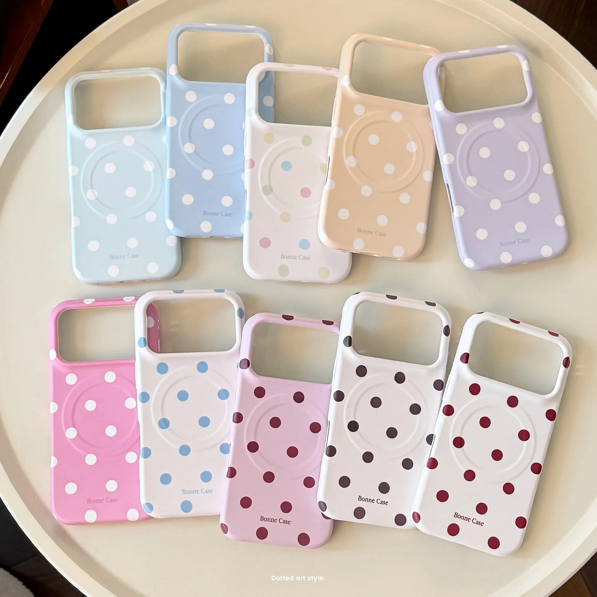 INS Candy Polka Dot Matte Soft Magnetic Stand Shockproof Bumper Case for iPhone 17/16/15/14/13 Pro Max