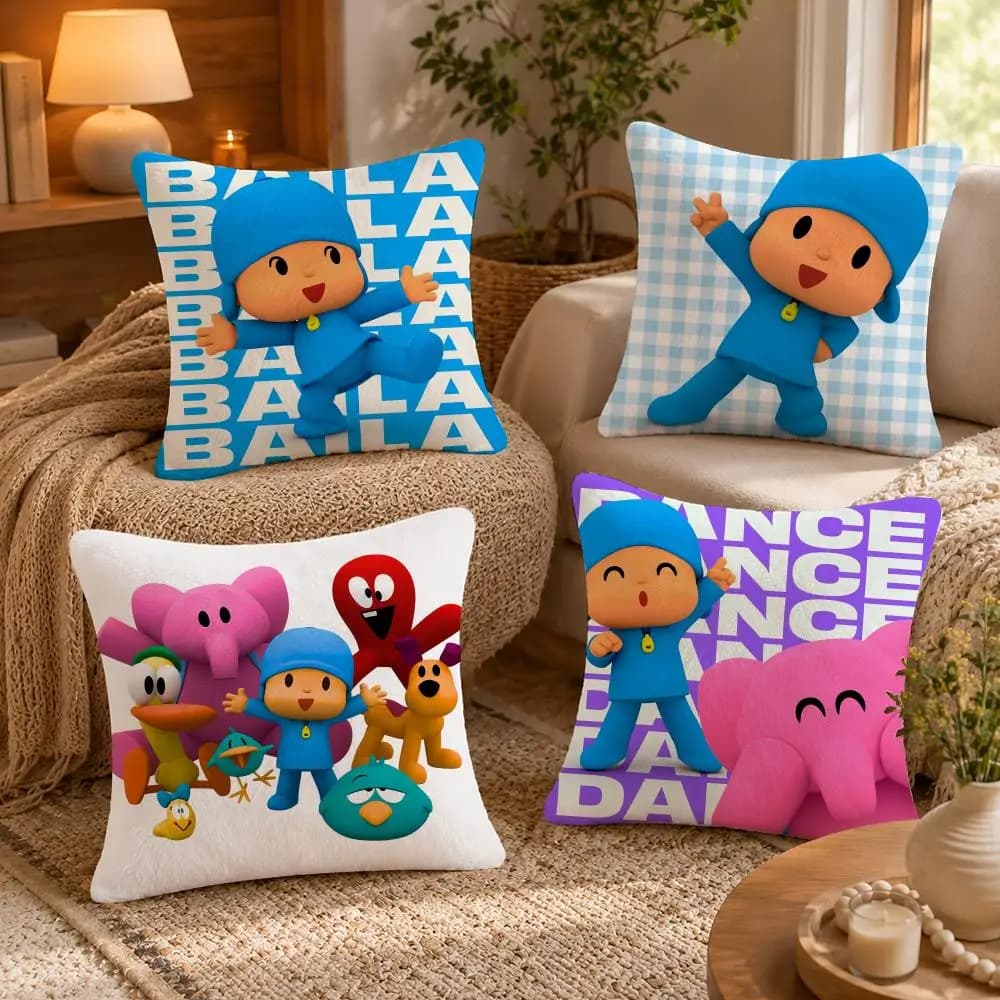 Fashion Cartoon P-Pocoyoes Cushion Cover Soft Short Plush Pillow Case Double Sided Print Washable Sofa Bed Home Decor Gift