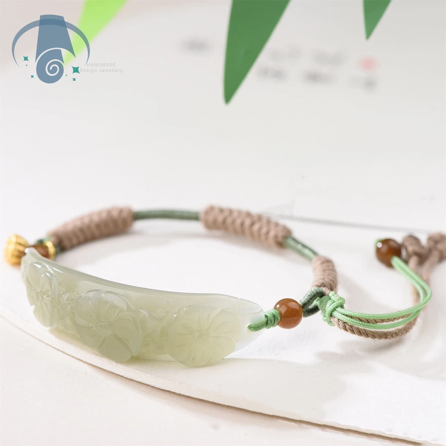 Elegant Natural Hetian Xiuyan Jade Lotus Bracelet Handwoven Adjustable Jewelry for Women Daily Wear Birthday Anniversary Gift
