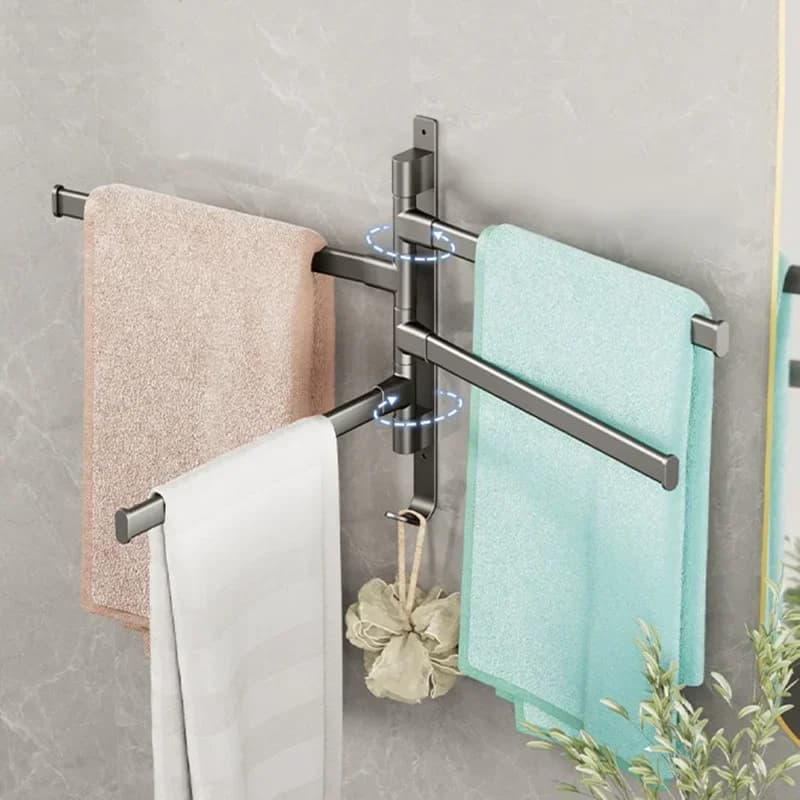 2/3/4/5 Bars Rotatable Space Aluminum Towel Rack Wall Mount Bathroom Towel Hanger Kitchen Paper Holder