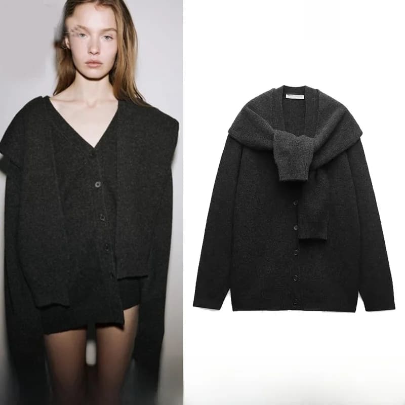 Nuovo Arrivo Invernale: Cardigan Lungo da Donna con Sciarpa Annodata, Stile Casual 2893502