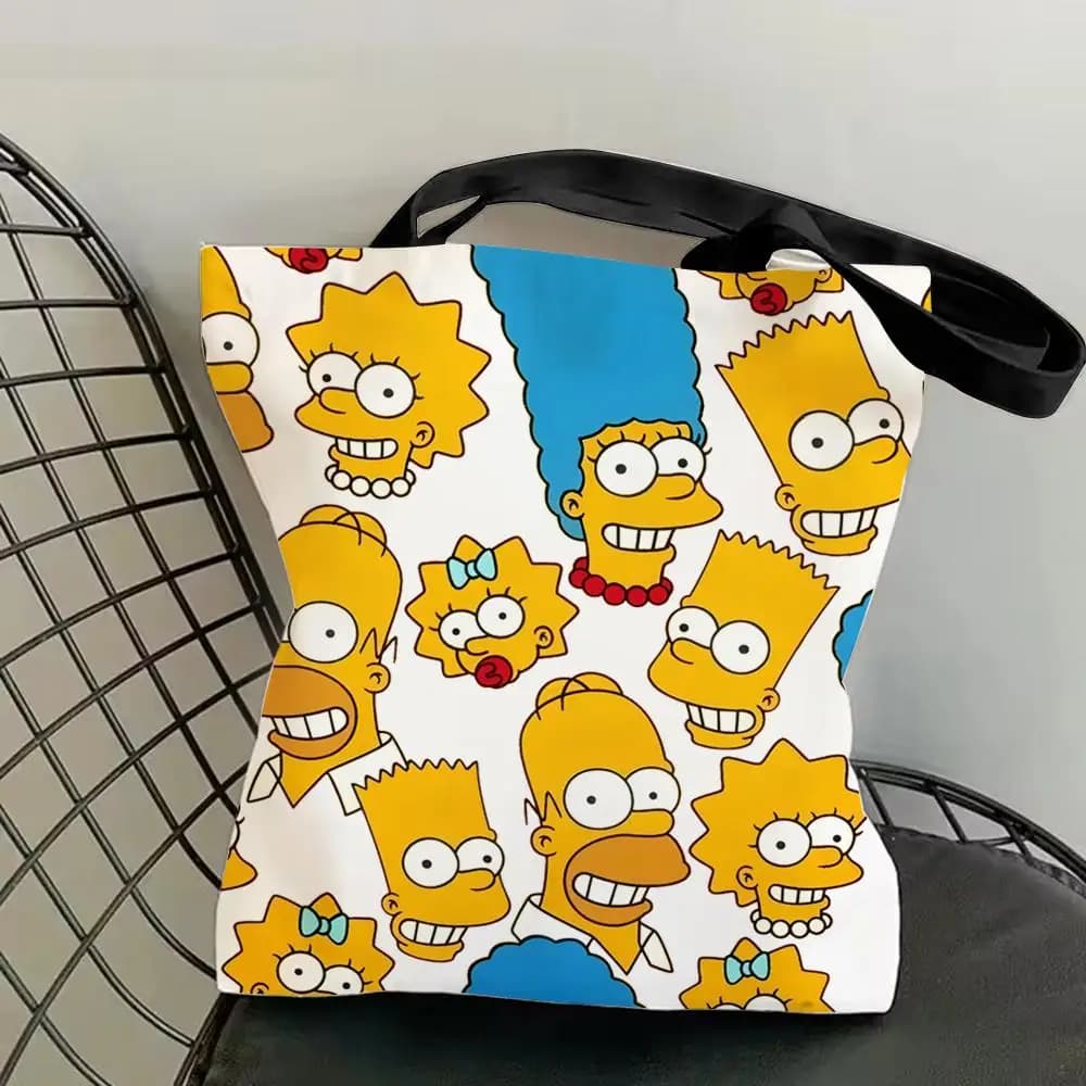 Borse Divertenti dei Simpson in Tela con Stampa Fronte-Retro, Borsa a Tracolla alla Moda, Shopper Ecologica, Idea Regalo