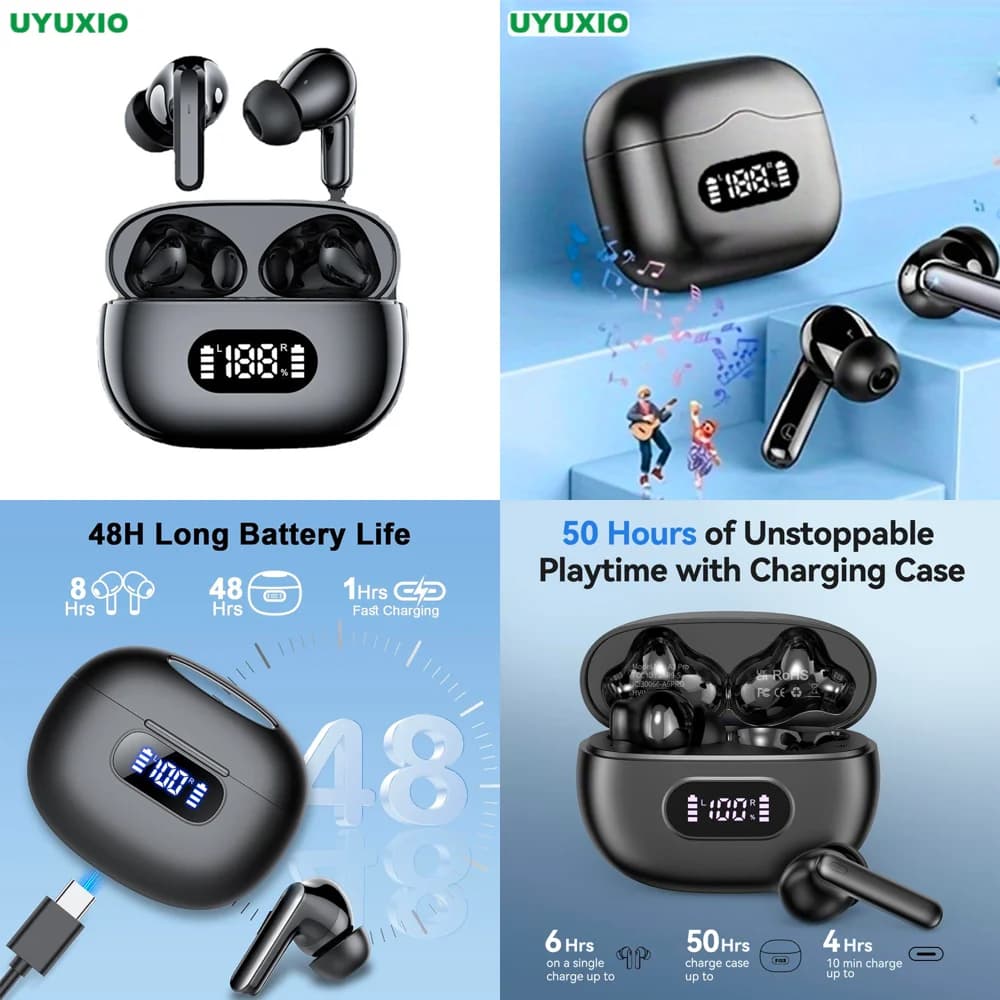 Auricolari Wireless UYUXIO TWS BT 5.4, Cuffie HiFi Stereo con Chiamate Nitide, Impermeabili IP7 per Telefoni e Sport
