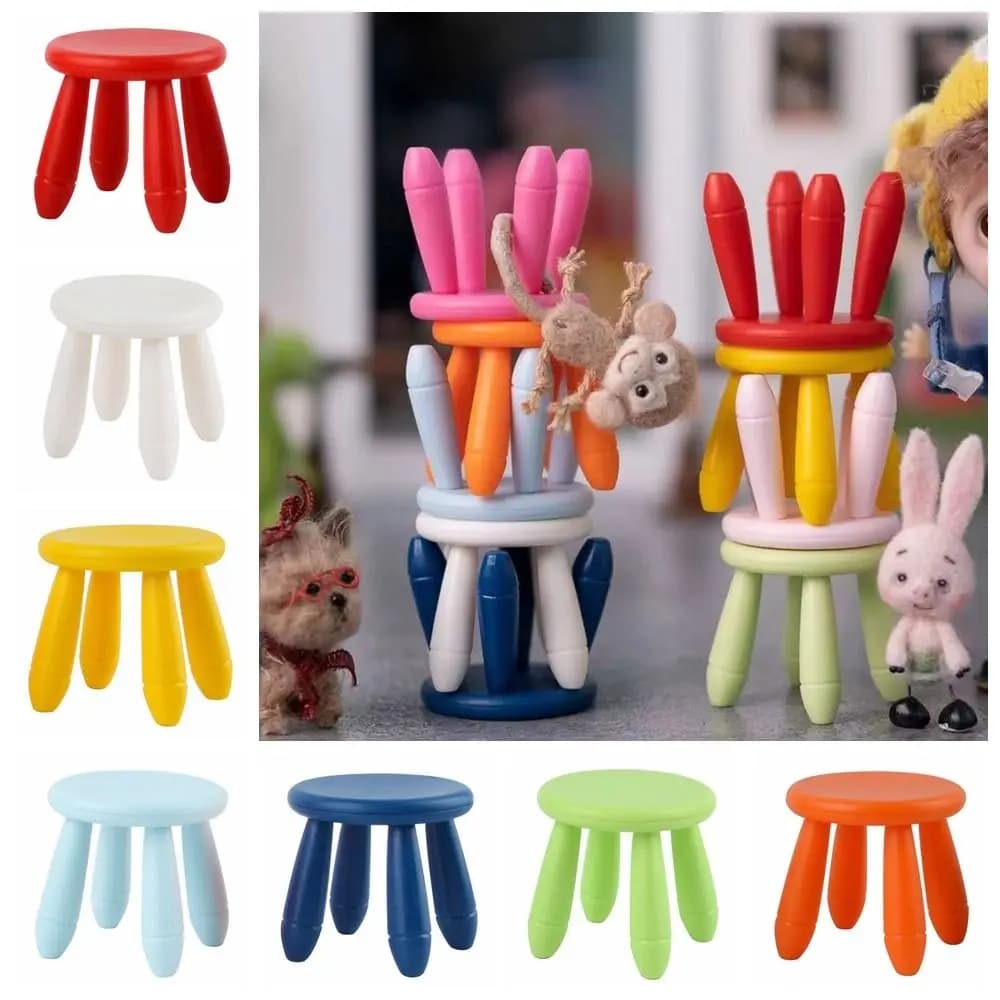 Gift Colorful Dollhouse Stool 1:12 Scale Doll Accessories Miniature Furniture Playing House Plastic Mini Chair Toy