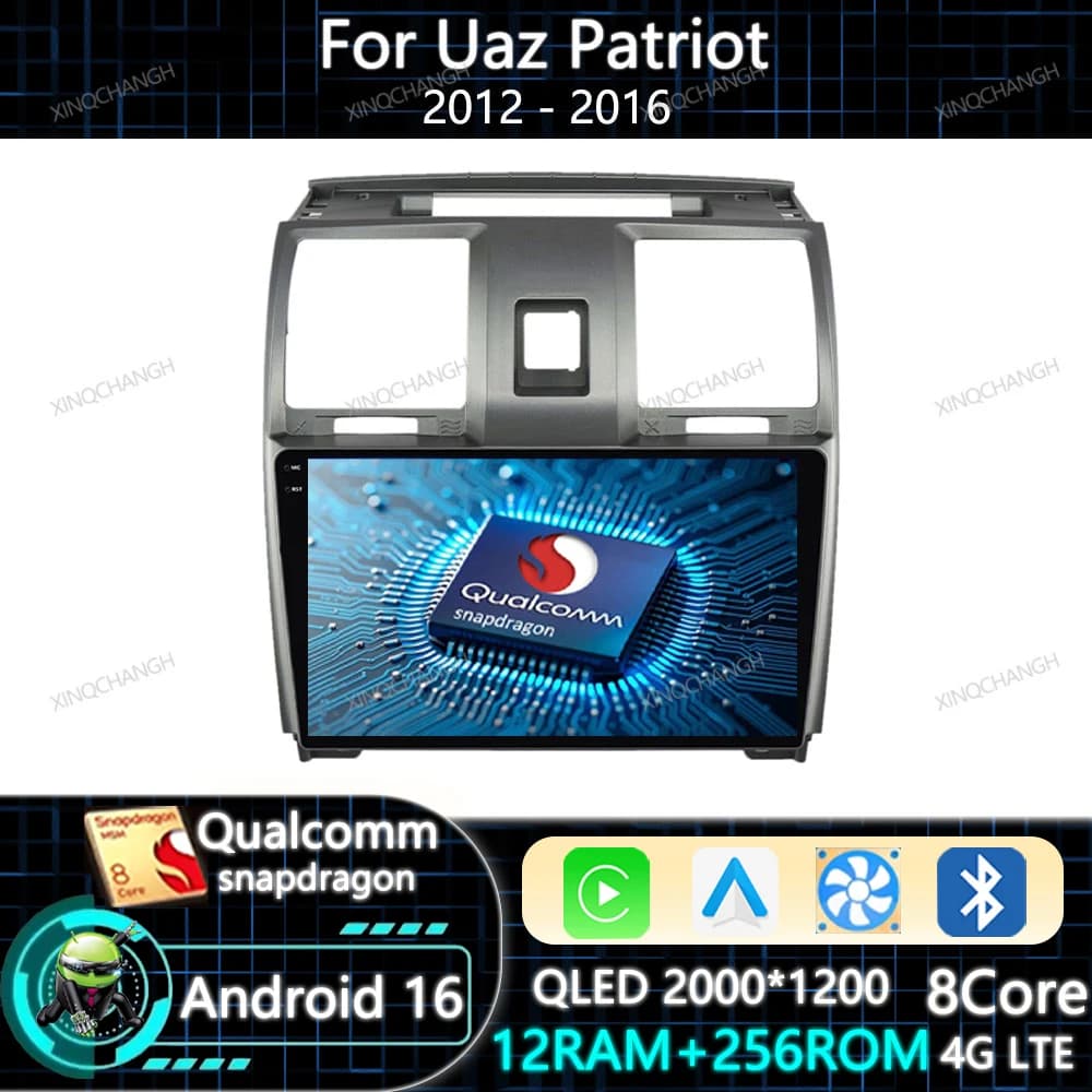 Android 16 Car Radio Carplay Auto For Uaz Patriot 2012 2013 - 2016 Multimedia Video Player Navigation QLED 4G LTE 5G WIFI BT GPS