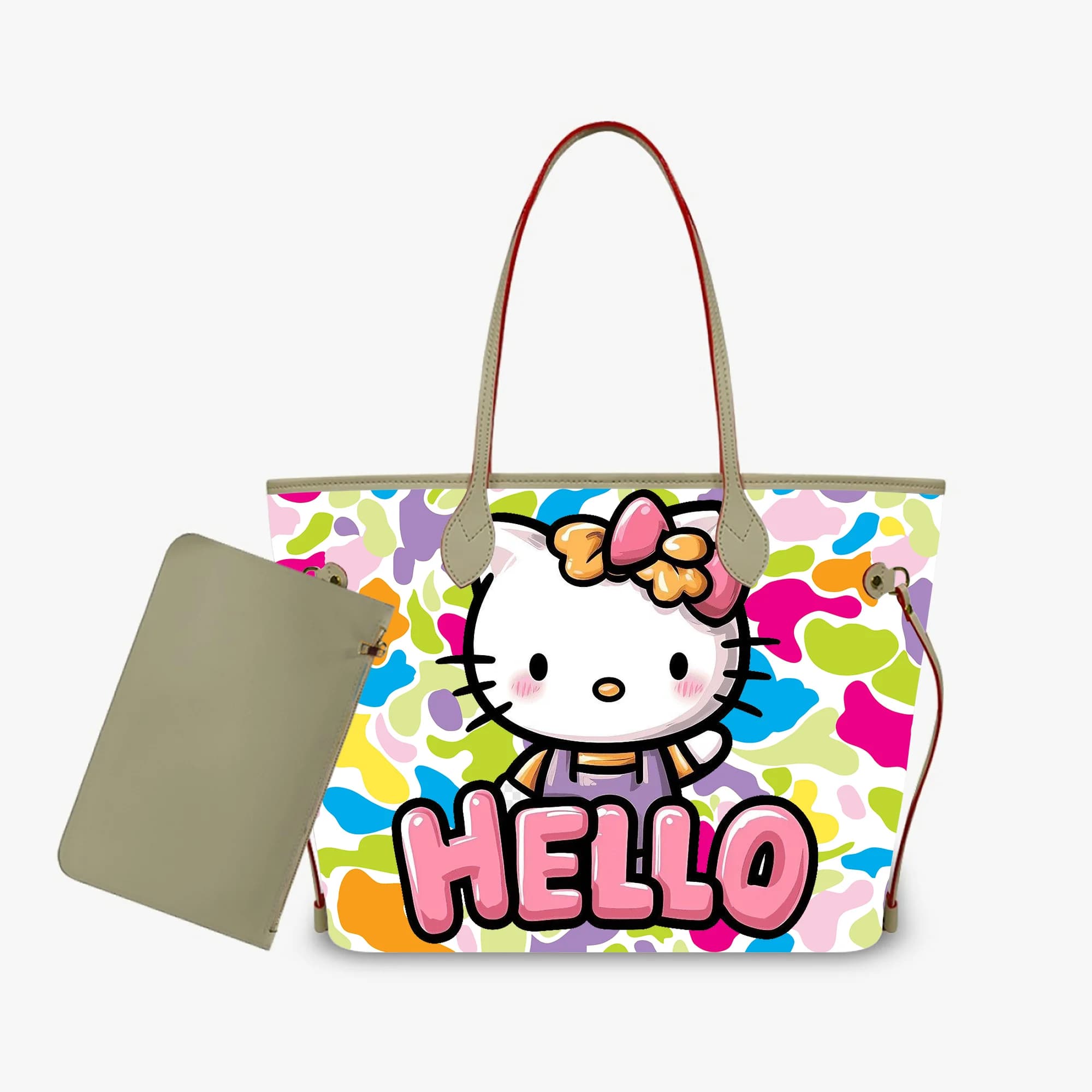 2026 Custom Pu Handbag High-Quality Shoulder Bag With Hello Kitty High-Resolution Pattern Interior Wallet Handbag Set