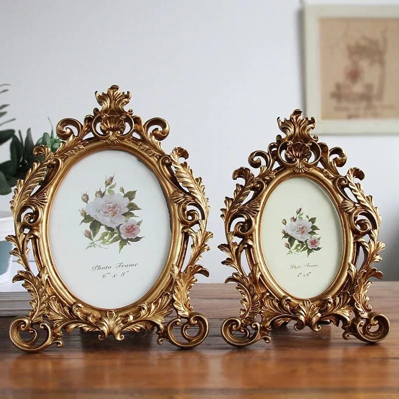 European Antique Style Photo Frame, Oval Resin Picture frame for Home Bookshelf Room Decoration