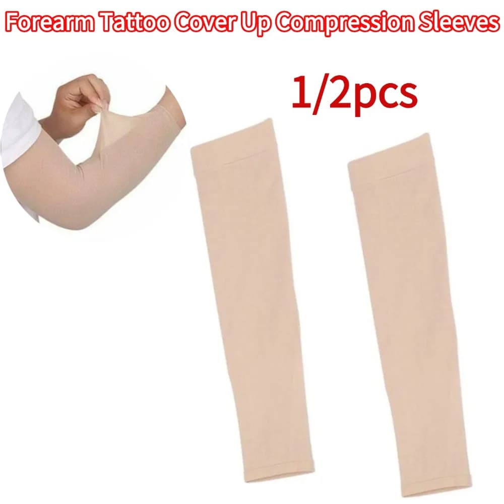 Maniche a compressione color carne per coprire i tatuaggi sulle braccia, protezione solare per ciclismo e sport, maniche lunghe elastiche per coprire le braccia.