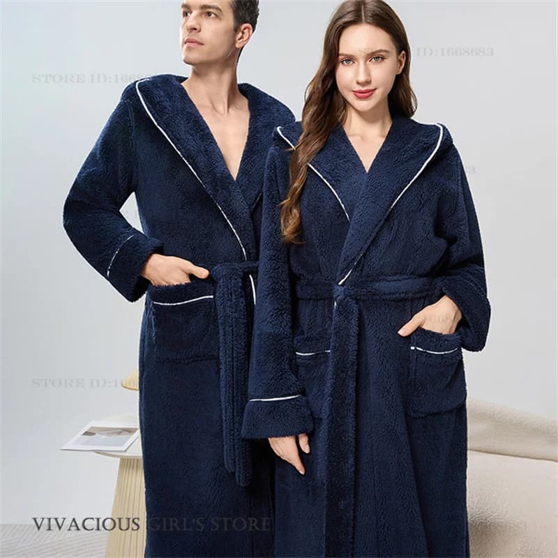Inverno Nuovo Coral Fleece Con Cappuccio Kimono Accappatoio Abito Addensare Flanella Couople Abito Lungo Degli Indumenti Da Notte Casual Uomo Donna Homewear Pigiama