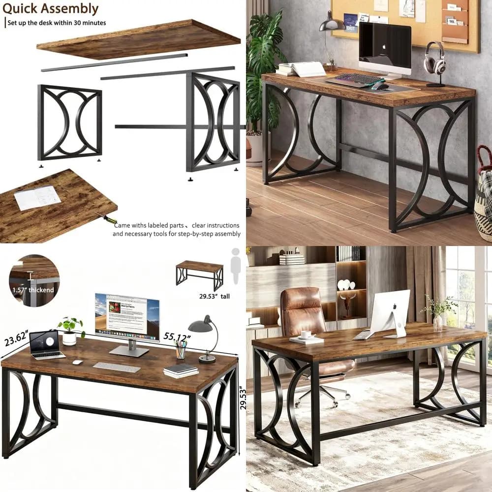 Scrivania Industriale Rustica in Legno e Metallo, Scrivania Direzionale Semplice da 55 Pollici per Ufficio Domestico, Camera da Letto, Soggiorno, Ideale per Gaming PC e
