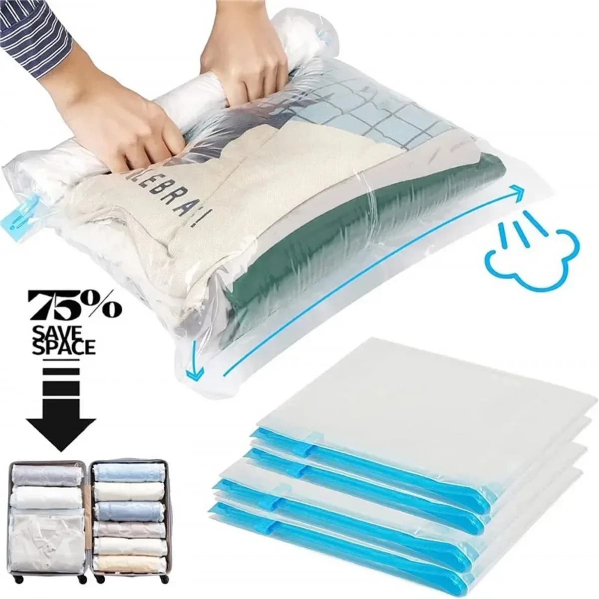1/3/5 pezzi Sacchetti sottovuoto per riporre vestiti adatti per bagagli e sacchetti di compressione da viaggio essenziali Organizzatore di stoccaggio di abbigliamento