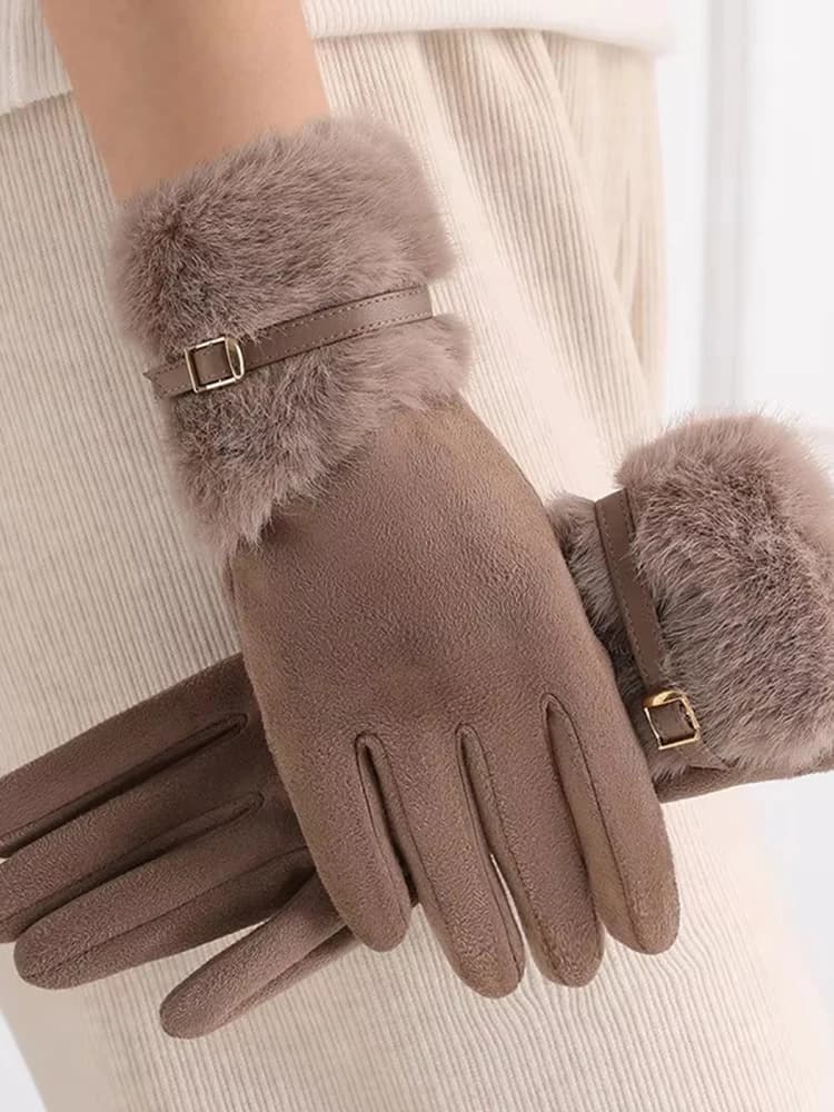 Guanti invernali in peluche da donna, versatili, resistenti al freddo, caldi, per la guida in bici elettrica, anti-congelamento, touch screen, colore kaki