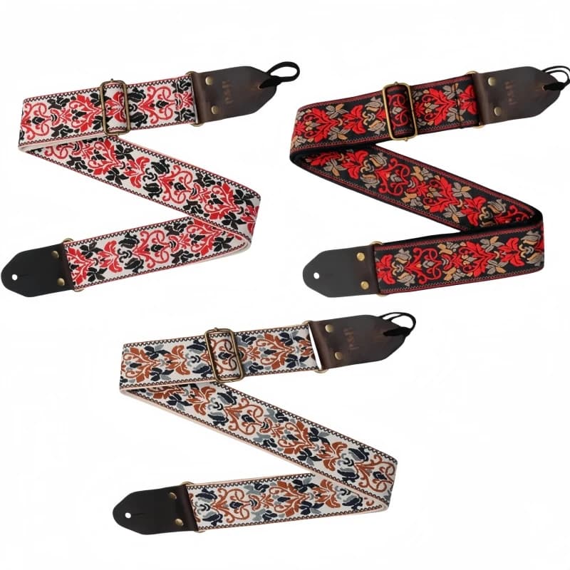 Miwayer Vintage Flowers Guitar Strap, Soft Embroidered Cotton Belt&Leather Head, Adjustable Creative Watch Bands Strap for Bass