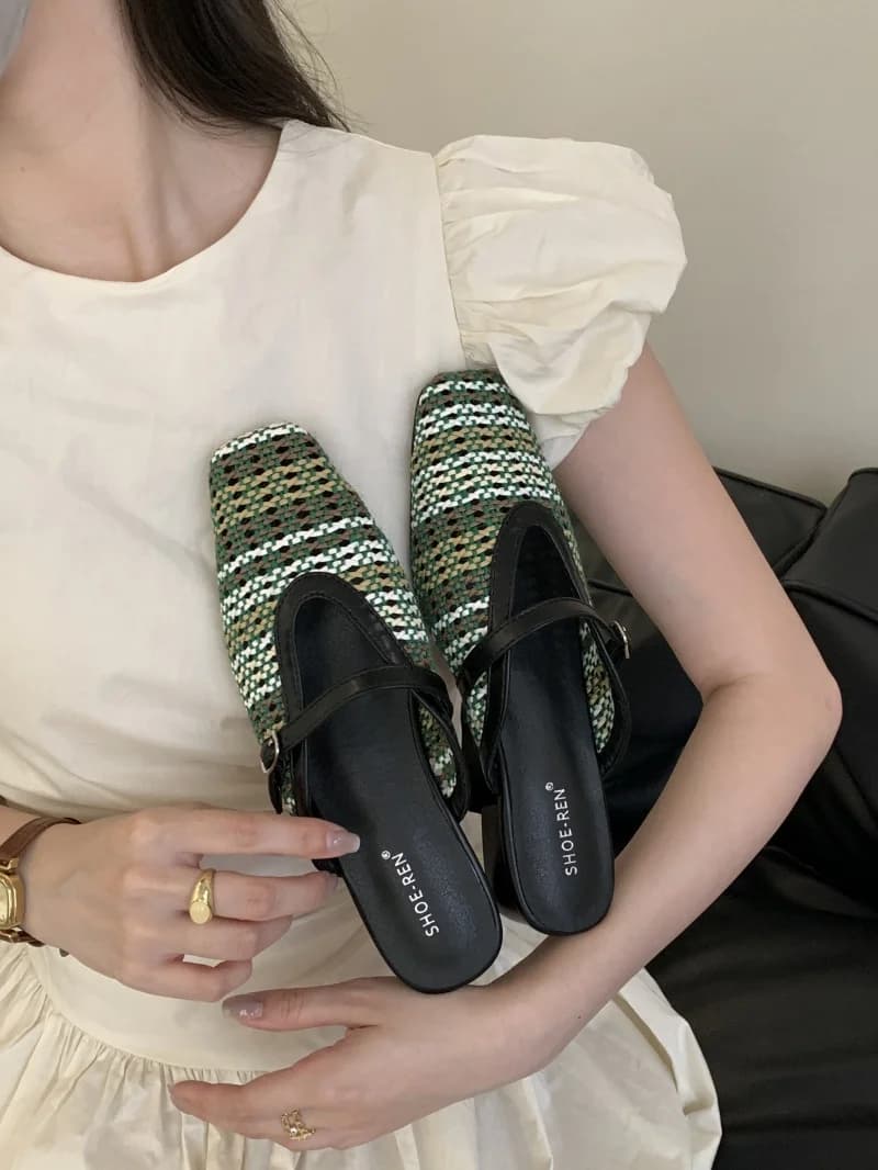 Baotou Mezze Women's Slippers Guessing Summer New Korean Version Slippers Muller Pigre with Head Square for Women
