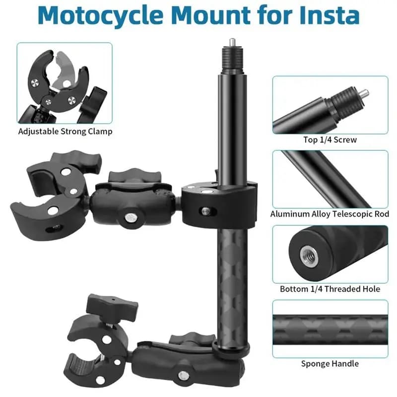Doppio Morsetto Manubrio Selfie Stick Per Insta 360 X5 X4 X3 X2 RS DJI Gopro Kit di Montaggio Moto Per Insta 360