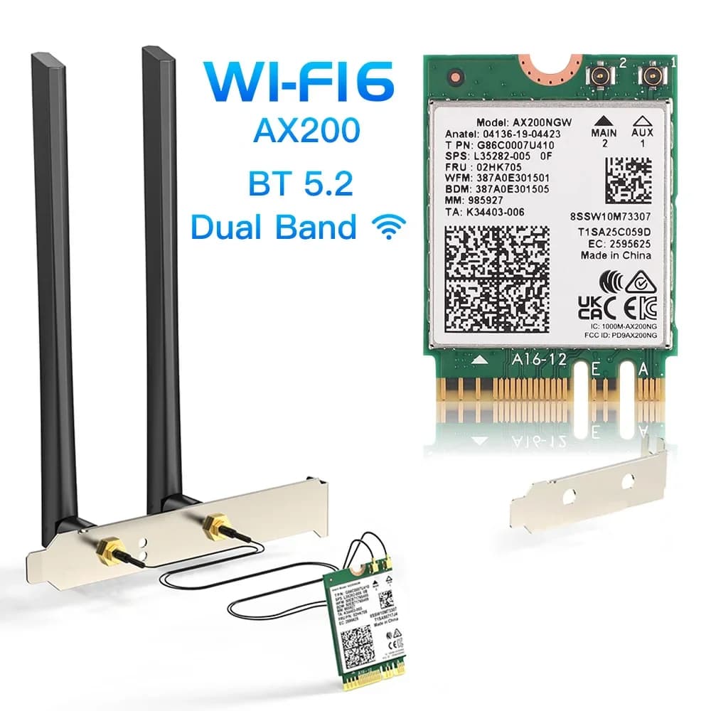 Wifi 6 AX200 BT5.2 Scheda di rete M.2 AX200NGW Kit desktop Dual Band 2.4G/5GHz Wifi6 Adattatore wireless Antenna 802.11ax