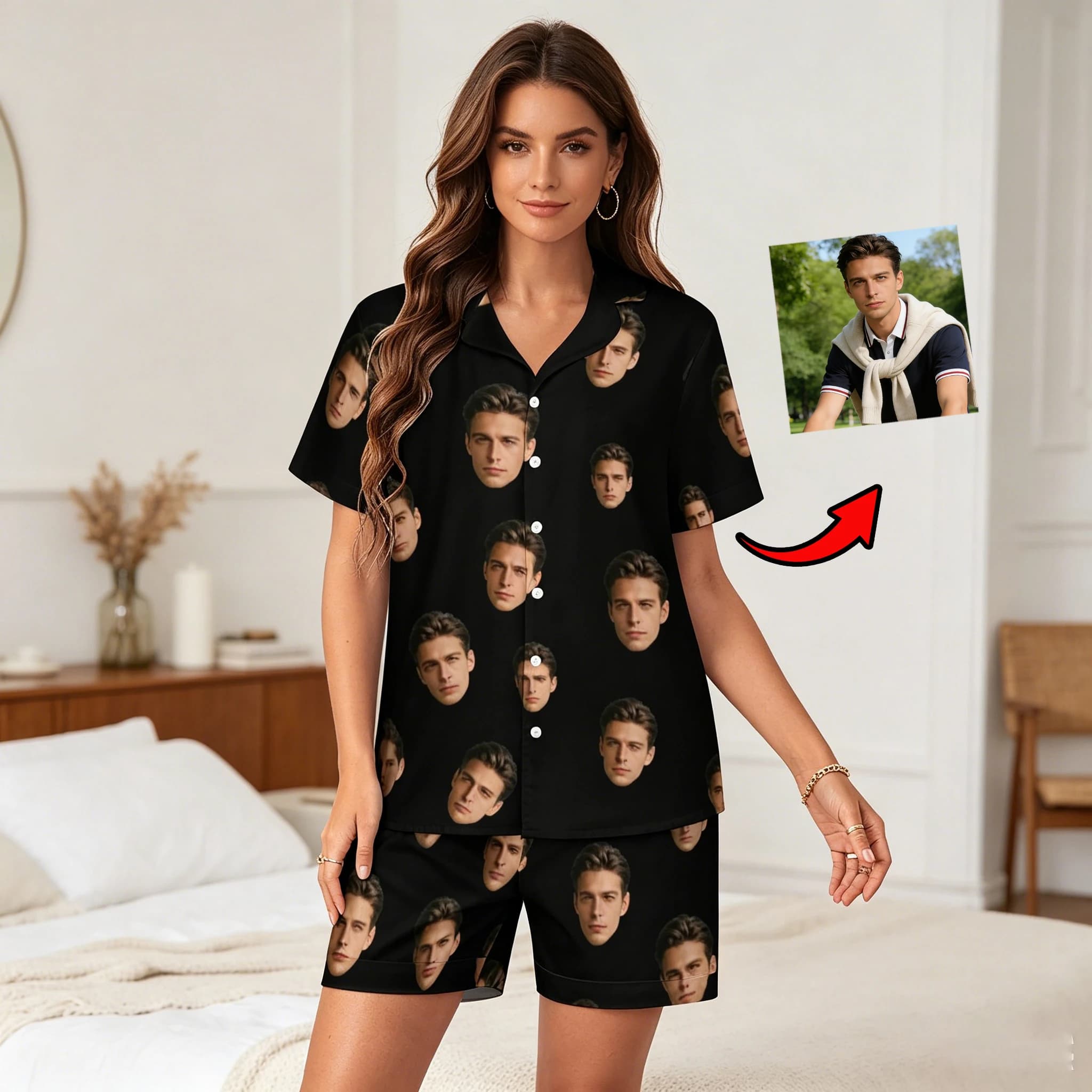 Custom Women's Summer Face Sleepwear Loungewear Custom Women's Short Sleeve Sleepwear Set Personalized Face Pajamas Cool Summe