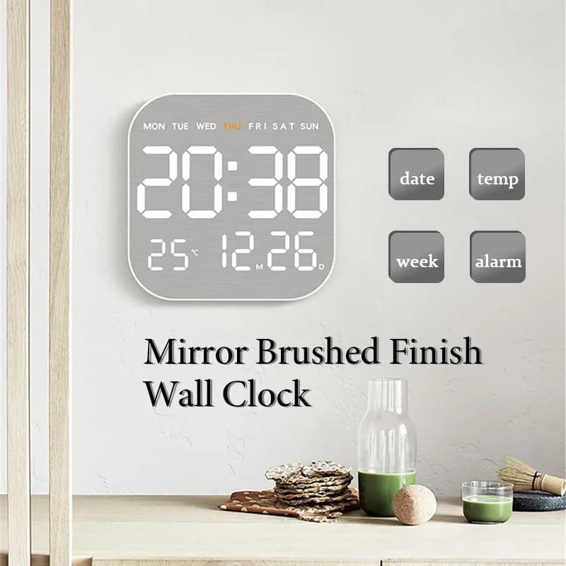 Mirror Brushed Finish Wall Clock Premium Feel Silent Wall Clock Table Alarm Clock Temp Display Bedroom Office Living Room Decor