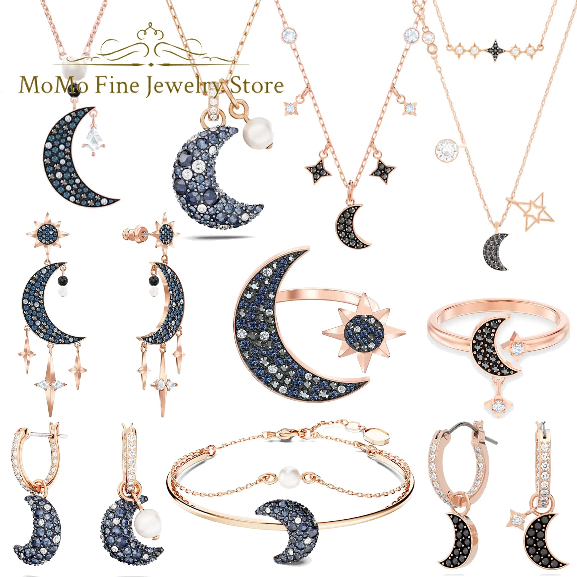 2026 High Quality Fine Party Jewelry Sets Charm Silver Blue Moon Crystal Fashion Necklaces Ring Earrings Romantic Gift for Women