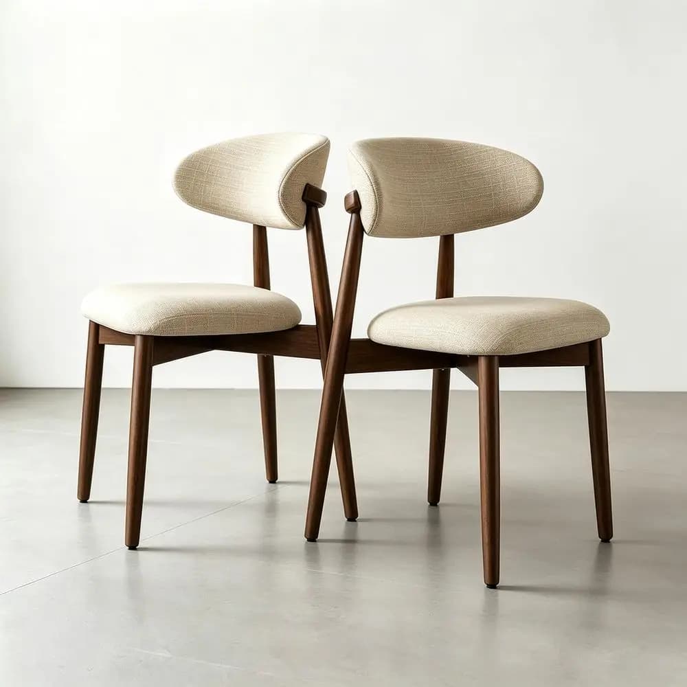 Vintage Beige Linen Dining Chairs Set of 2 with Removable Seat Cushions and Adjustable Height for Kitchen or Dining Room