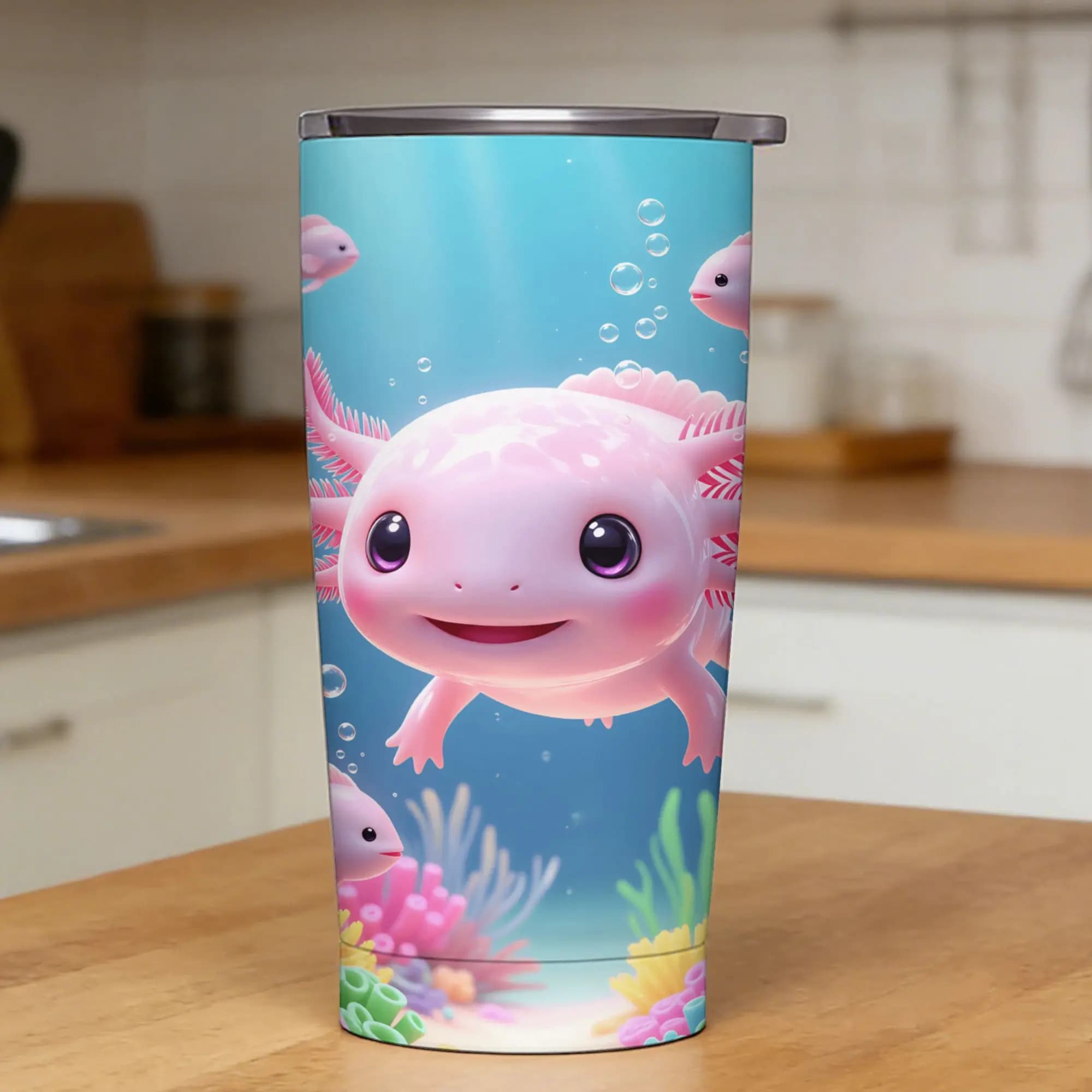 Tazza Termica a Forma di Axolotl, Contenitore Isolante in Acciaio Inox per Bevande Calde e Fredde, Personalizzabile