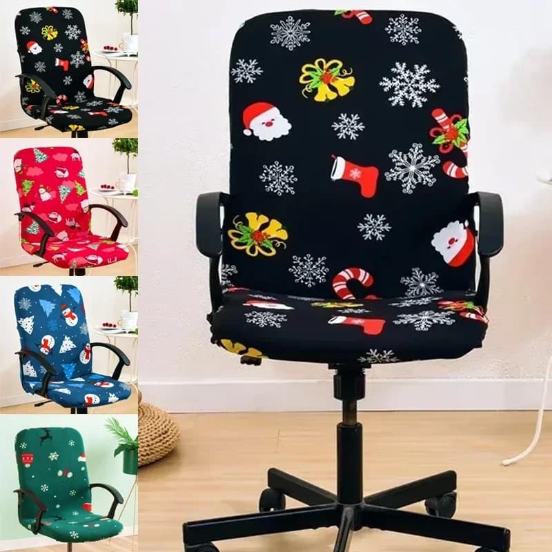 Fodera per sedia da ufficio elastica con stampa natalizia Fodera per sedie per computer elasticizzata con geometria Fodera per sedile da gioco rotante Protezione antipolvere