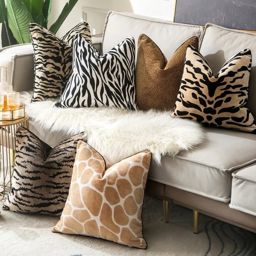 DUNXDECO collezione di stampa animalier Zebra Tiger fodera per cuscino in velluto di lusso federa decorativa con stampa su un lato sul retro nero