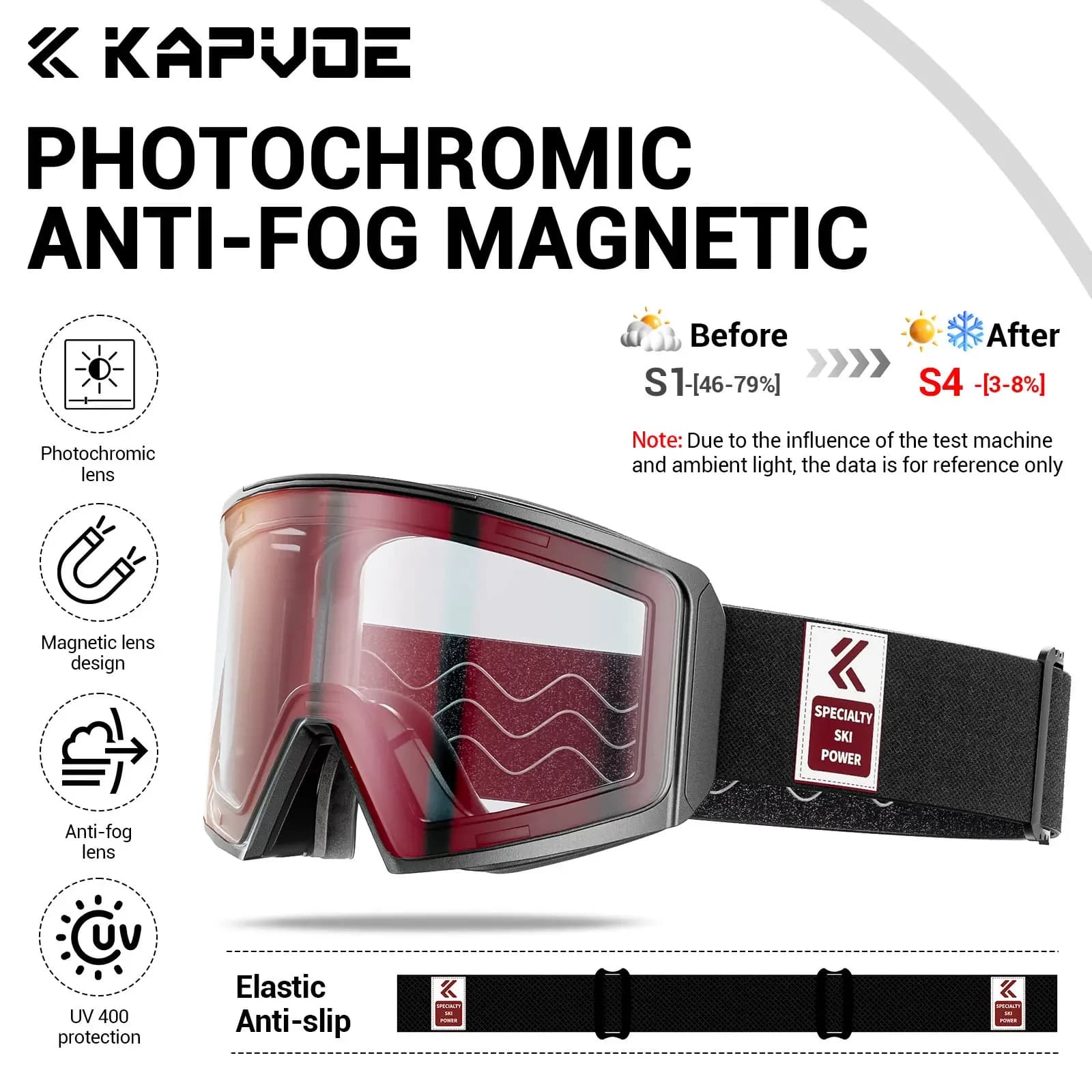 KAPVOE Occhiali da sci fotocromatici da snowboard Maschera Protezione dalla neve sopra gli occhiali Occhiali da sci cilindrici doppi antiappannamento per adulti