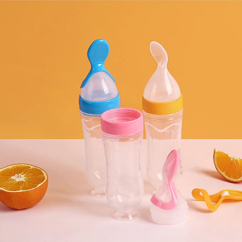 Spremere il biberon in silicone Neonato Formazione Riso Cereali Cibo Cucchiaio Supplemento Alimentatore Sicuro Utile Stoviglie per i bambini