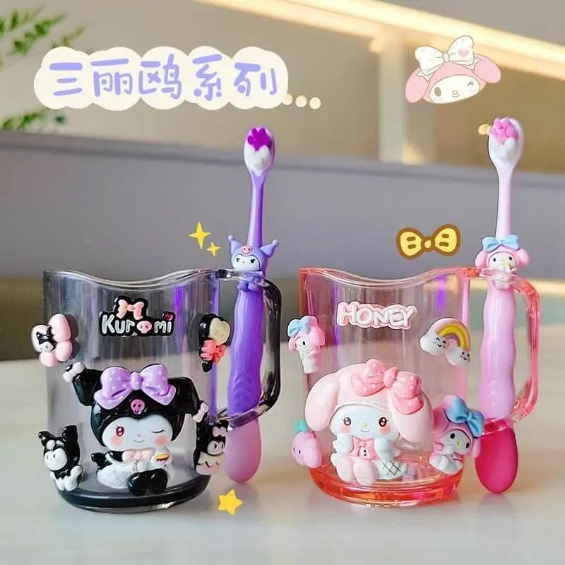 Nuovo Set Regalo Kawaii Kuromi per Bambini: Bicchiere per Collutorio, Portaspazzolino Black Beauty, Portaspazzolino My Melody