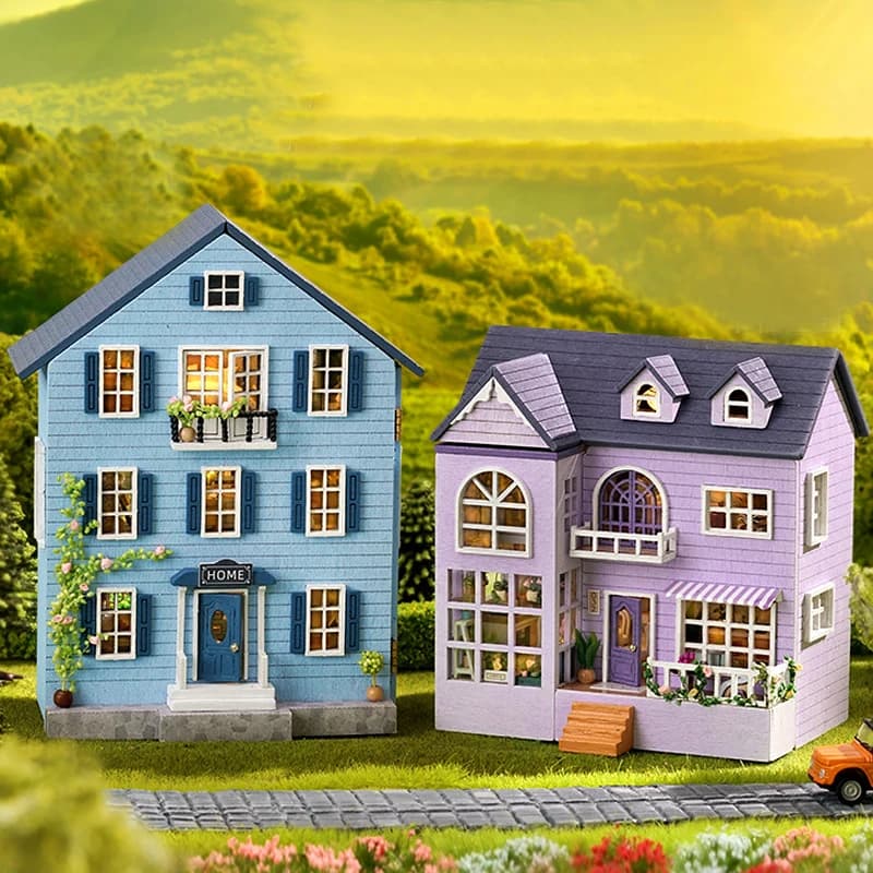 Mini casa delle bambole in legno fai-da-te con mobili modello di assemblaggio leggero kit di architettura villa puzzle 3D fatto a mano regali giocattolo casa delle bambole fai da te