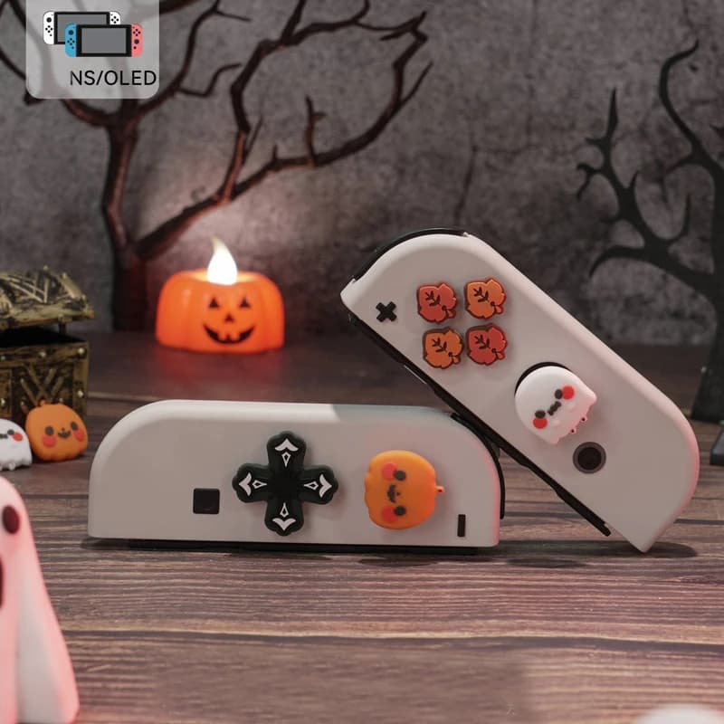 Zucca Fantasma Silicone Morbido D-pad Pulsante Croce ABXY Chiave Adesivo Custodia in Pelle per Interruttore Oled NS Joy-con Thumb Stick Grip Cap Cover