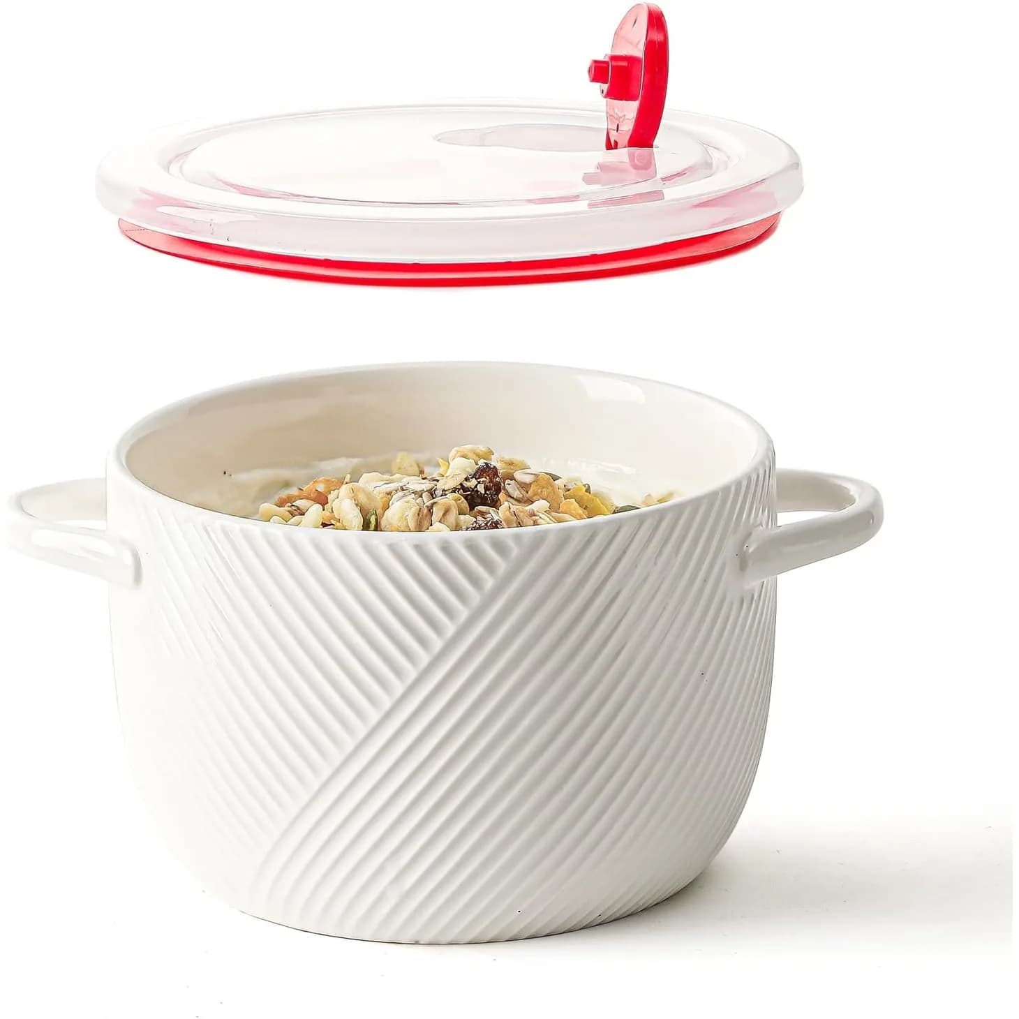 Ciotola in Ceramica con Coperchio e Manico, Contenitore Grande da 32 oz per Zuppa di Cipolle, Preparazione Pasti, Cereali, Ramen, Avena, Ideale per Dormitori