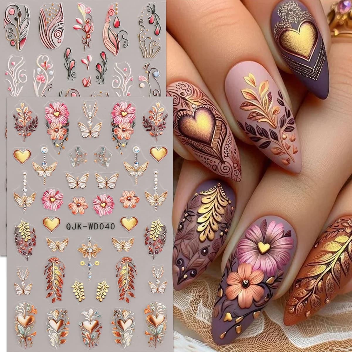 2 adesivi per nail art in rilievo con motivo bohémien, tema nostalgico retrò, decorazione per unghie facile da applicare, fai da te, regali di festa,