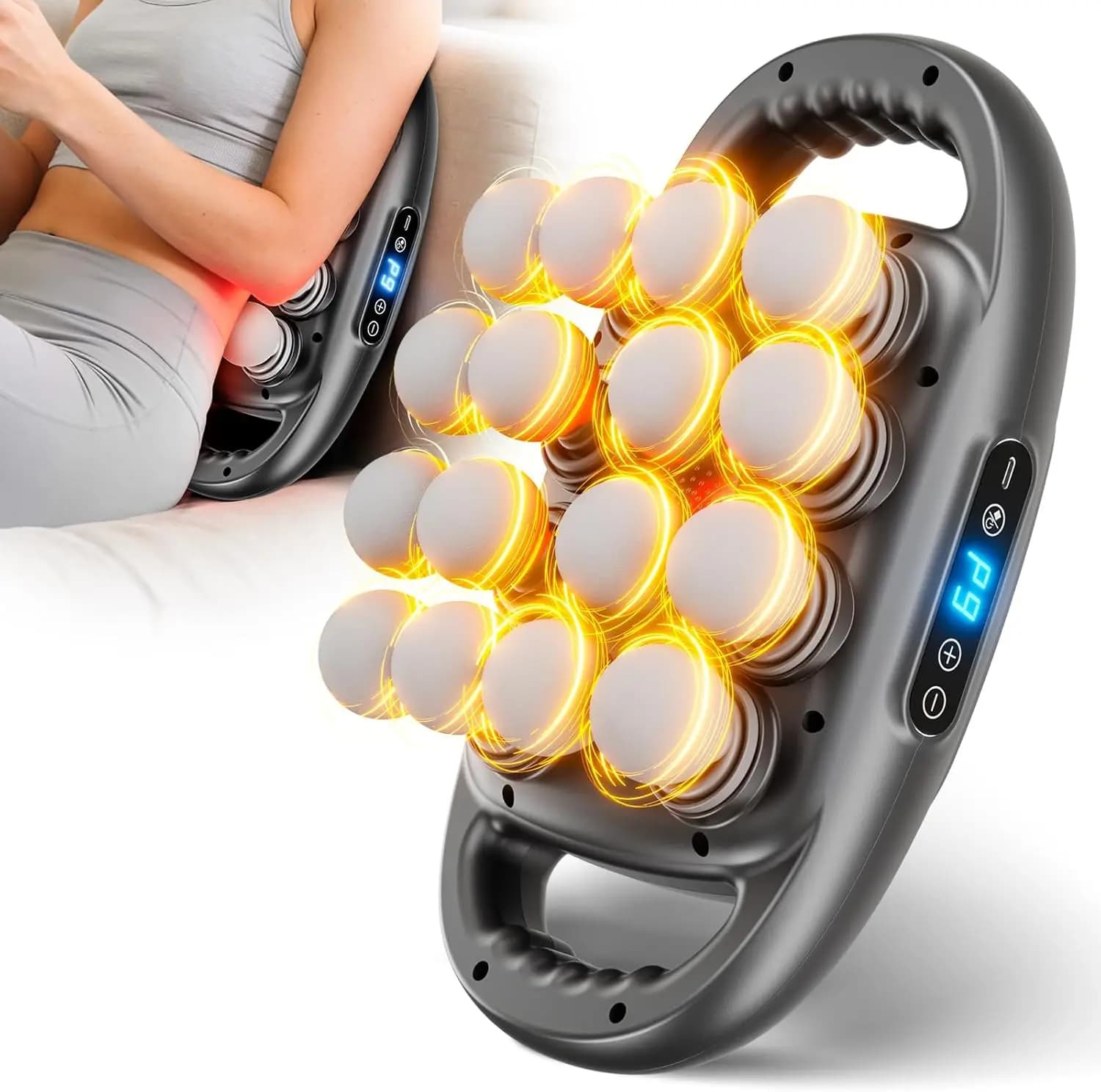 Massage gun for 16 Textile heads Deep, Silent massager for Back with 9 Modes and 9 Intensity, Complete relaxation for Back, Spalle and Arm
