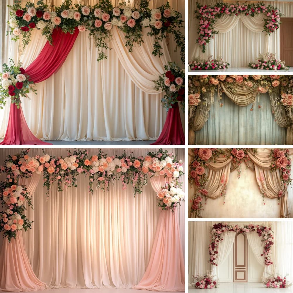 Tende rosa per feste Sfondo di matrimonio rosa per baby shower Compleanno Foto Home Party Tende sfondo fotografico