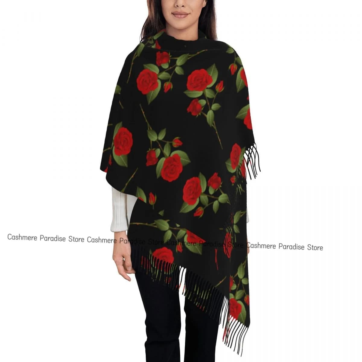 Scialle di Pashmina da donna rosa con frange, sciarpa lunga e grande