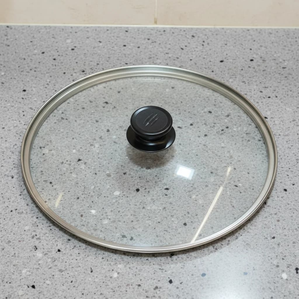 Durable universal cover in tempered glass with round cover for pan, visible knob, pot parts, kitchen accessories, pan cover