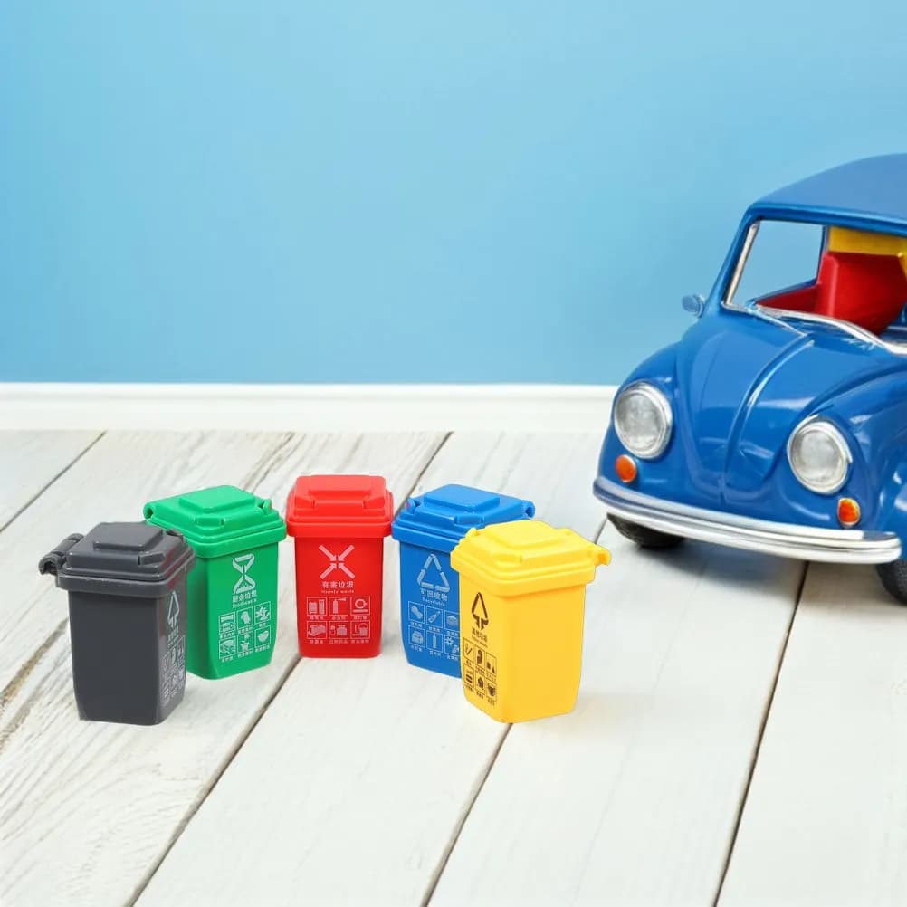 15Pcs Miniature Waste Sorting Trash Cans Set Realistic Labeled Mini Recycling Bins for Dollhouse Scene Photography Education