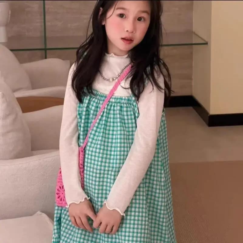 Abbigliamento per Bambini, Nuovo Stile, Vestito a Quadri in Cotone, Moda Primaverile per Bambine, Elegante Abito Principessa Coreano Senza Maniche e Senza Spalline