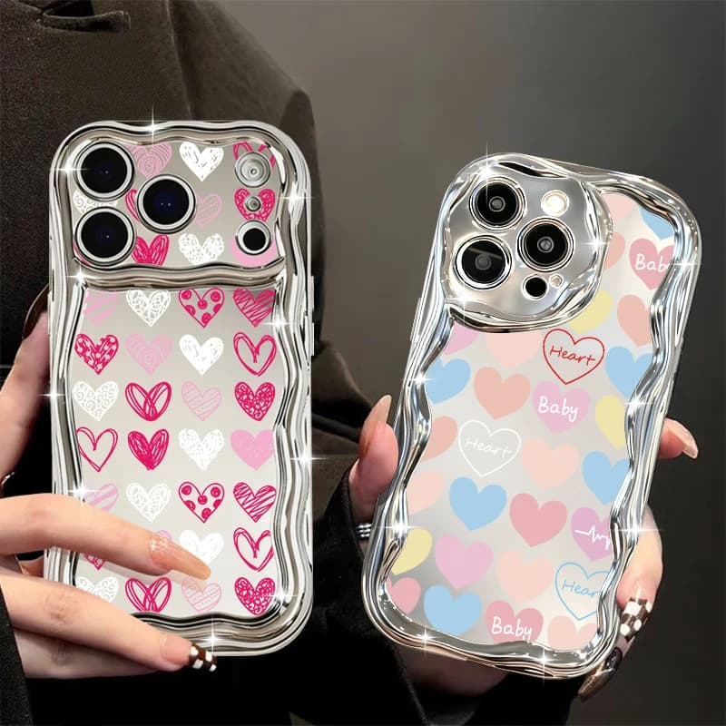 Galvanic silver case for iPhone 17 16 15 14 13 Pro Max 15 Plus Air 16e 12 11 Phone case with small heart print