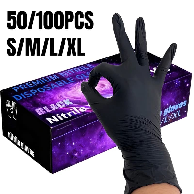 50/100PCS Guanti in nitrile monouso neri Guanti in nitrile per la pulizia della casa Pulizia usa e getta Elaborazione degli alimenti Strumento domestico