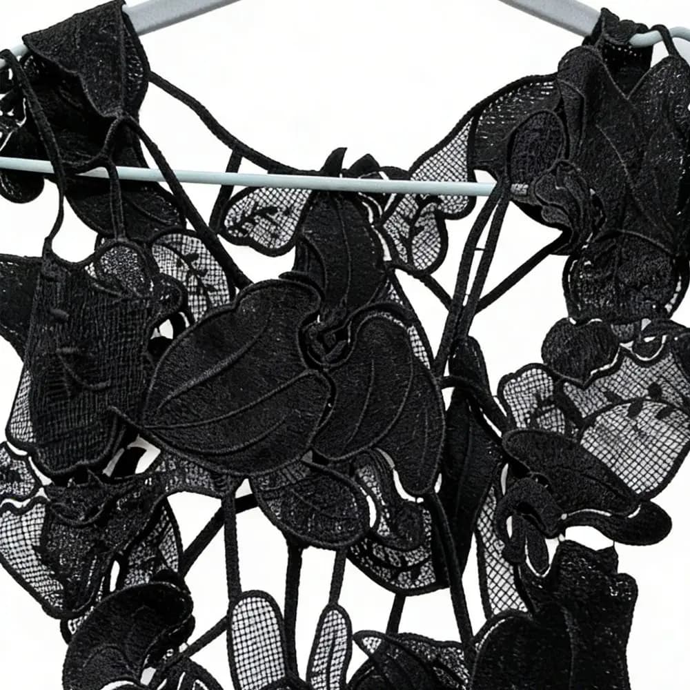 Gonna Midi a Vita Alta in Pizzo con Fiori Traforati e Nappe, Gonna con Coulisse Ricamata a Fiori, Cintura in Pizzo Trasparente Stile Harajuku