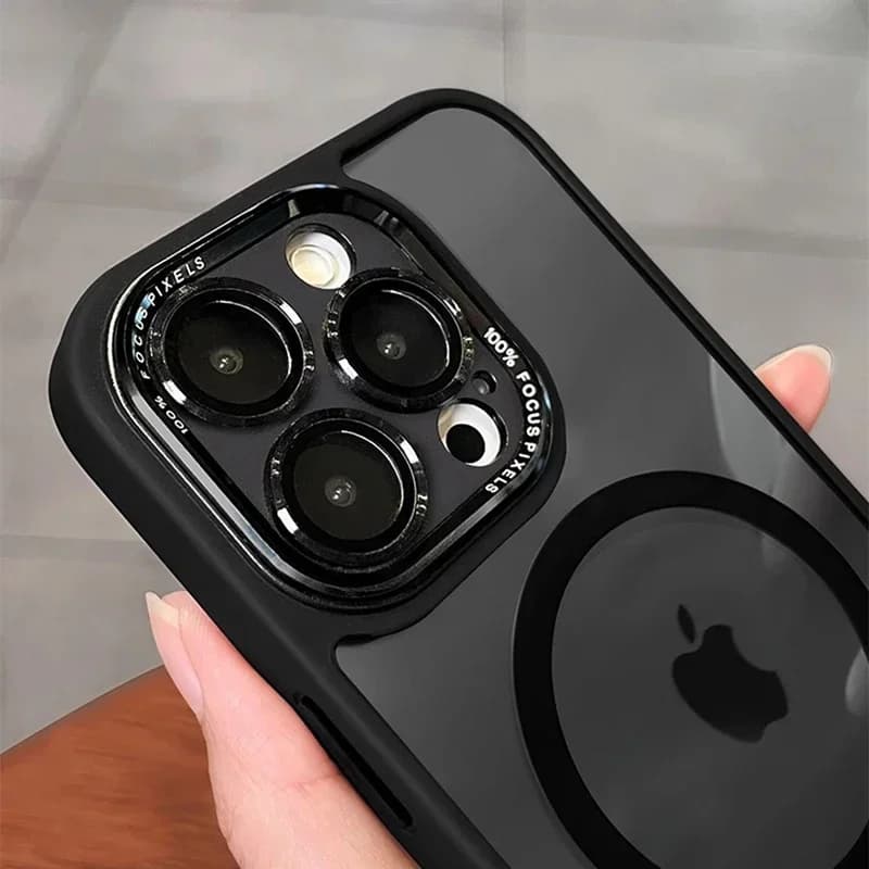 Transparent Metal Magnetic Rigid Case for iPhone 17/16/15/14/13/12/11 Pro Max, Compatible with Wireless Charging