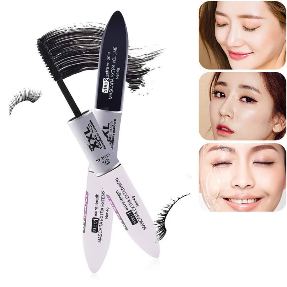 3D Fiber Mascara Dual Tube Green Tea Infused Natural Sensitive Skin Friendly Waterproof Smudgeproof Length