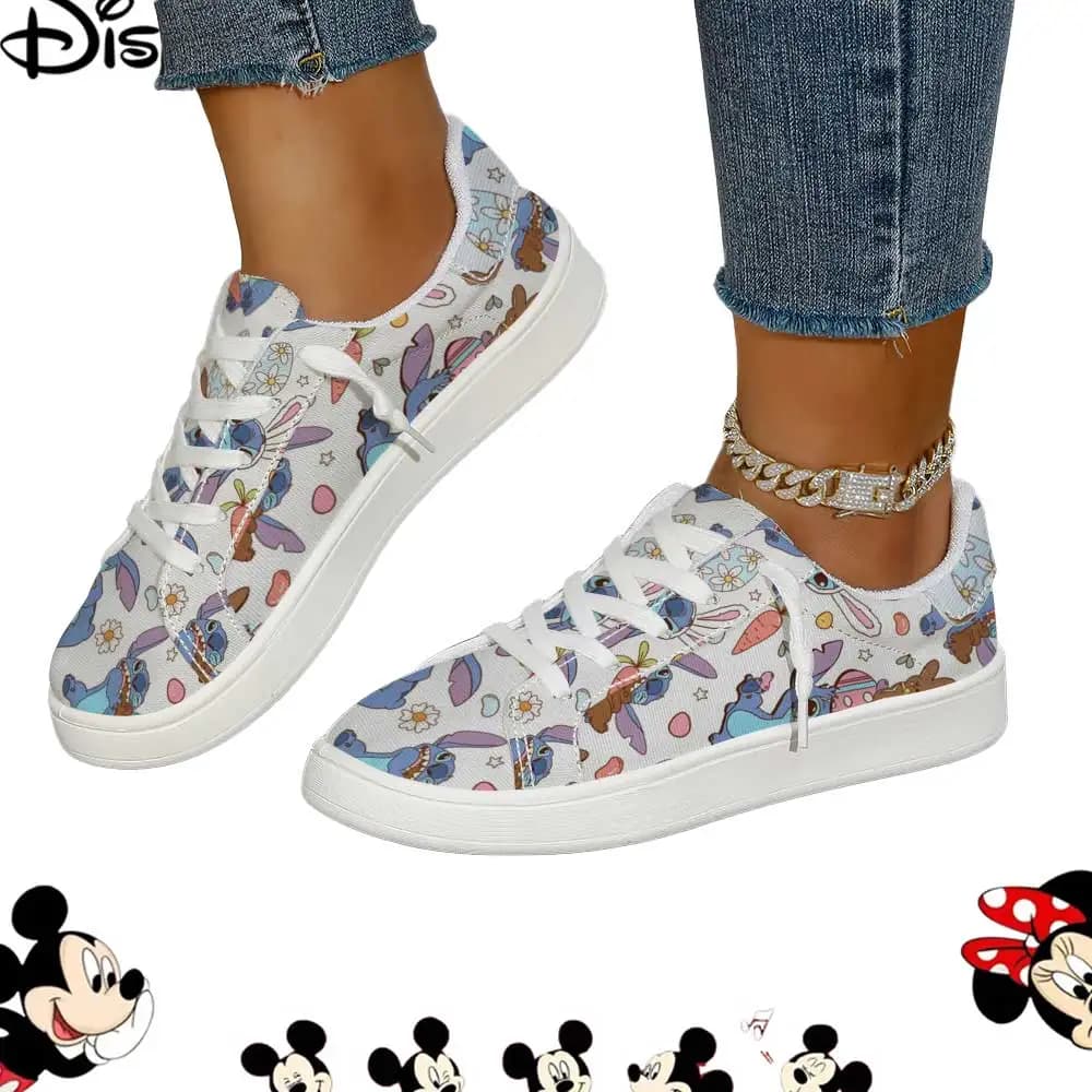 Women's casual sneakers with official licensed Disney Lilo & Stitch print – Lightweight and breathable walking shoes in canvas
