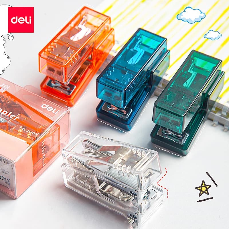 1 Set Deli Mini cucitrice macchina con graffette 24/6 Samll moda carta cucitrice per cancelleria accessori per ufficio forniture scolastiche