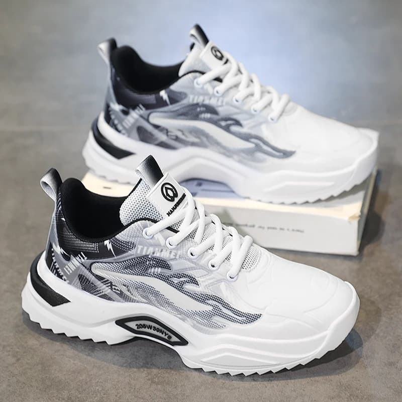 New 2025 Men's Casual Running Shoes Spring Sporty Versatile Anti-slip Thick Bottom Dad Trendy Breathable White Sneakers