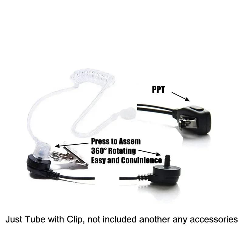 Tappi per le orecchie del tubo dell'aria acustico con bobina trasparente di ricambio con clip in metallo per kit auricolari per cuffie walkie-talkie radio bidirezionale