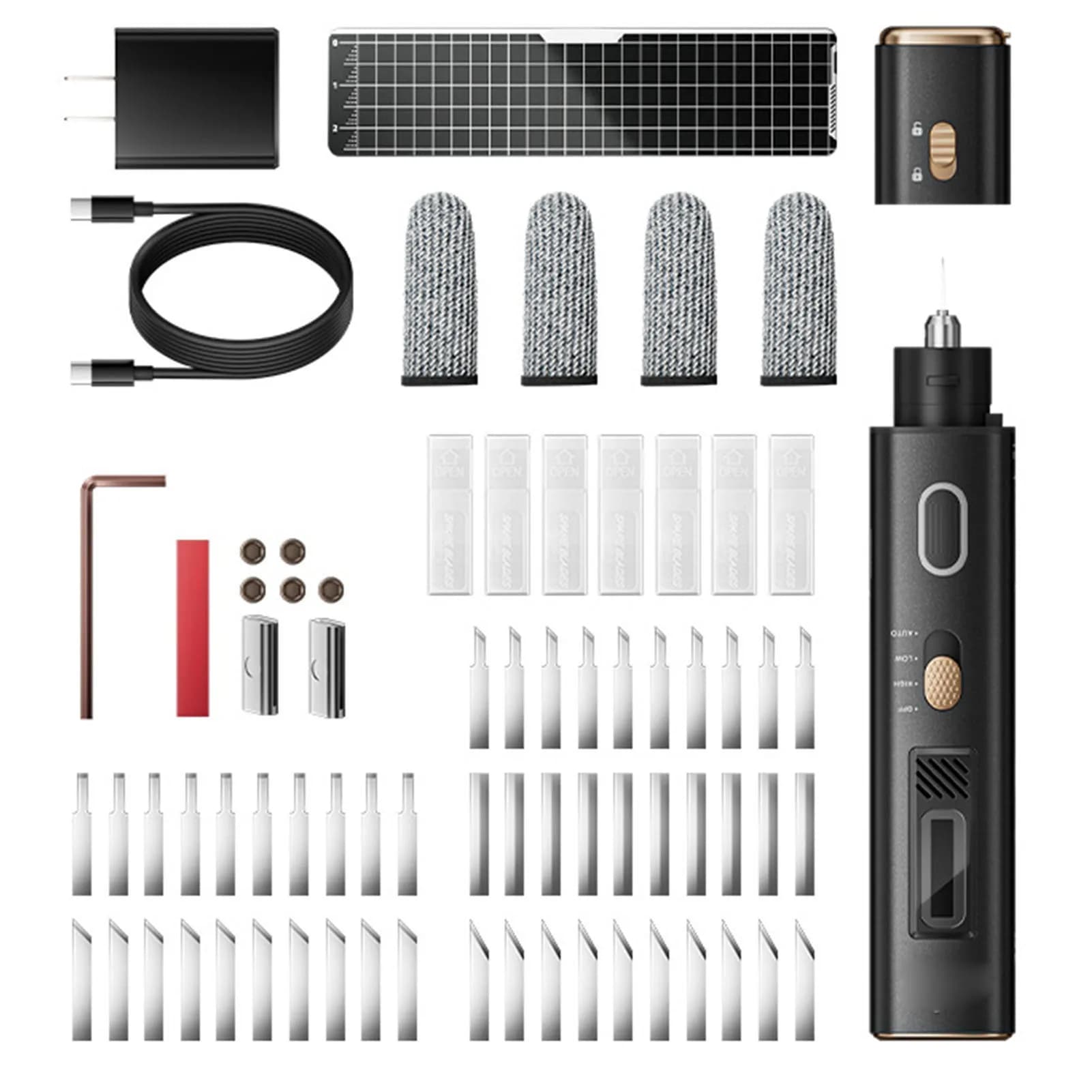 Ultrasonic cutter with 50 spare blades for printed circuit board, plastic, wood, 40 kHz portable ultrasonic cutting tool